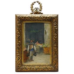 Hubert von Herkomer (Bavarian/British 1849-1941): The Poacher in the Marketplace - 'Valencia', watercolour and gouache signed inscribed and dated 1905, 62 x 40cm 
Provenance: Dicksee & Co., Liverpool, 1907.