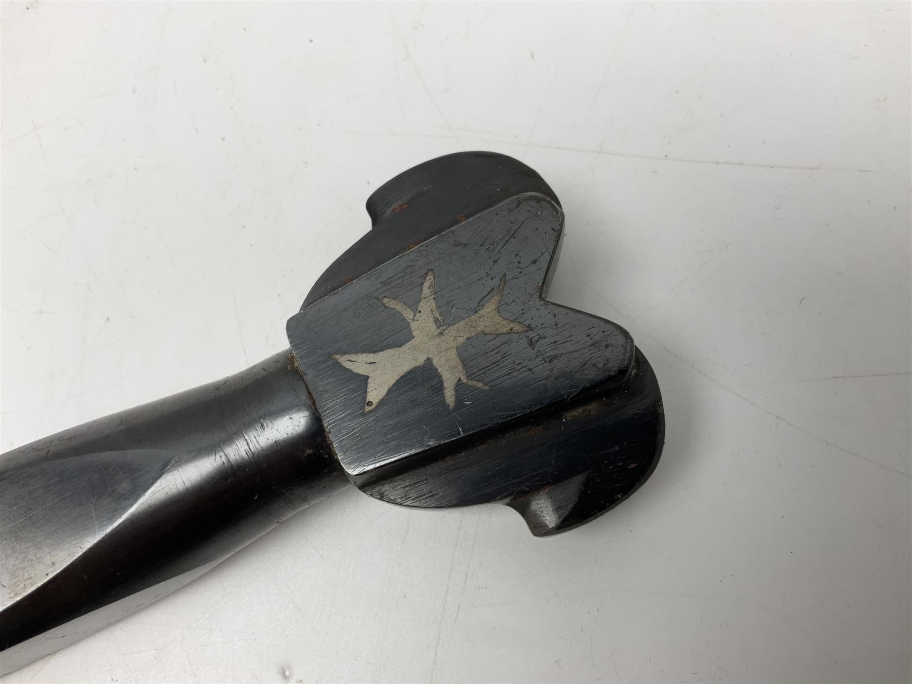 Italian Model 1891 bayonet with 30cm fullered blade; the crosspiece marked 'TERNI'; in associated brass and leather scabbard L43cm overall; and Knights Templar (?) short blade sword (no scabbard) (2)