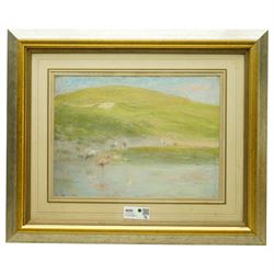 Edward William Stott (British 1859-1918): Flamingo's at the Watering Pool, pastel signed 30cm x 41cm