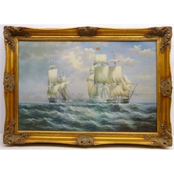  Maritime Battle Scene, 20th century colour print in gilded frame 75cm x 106cm max  