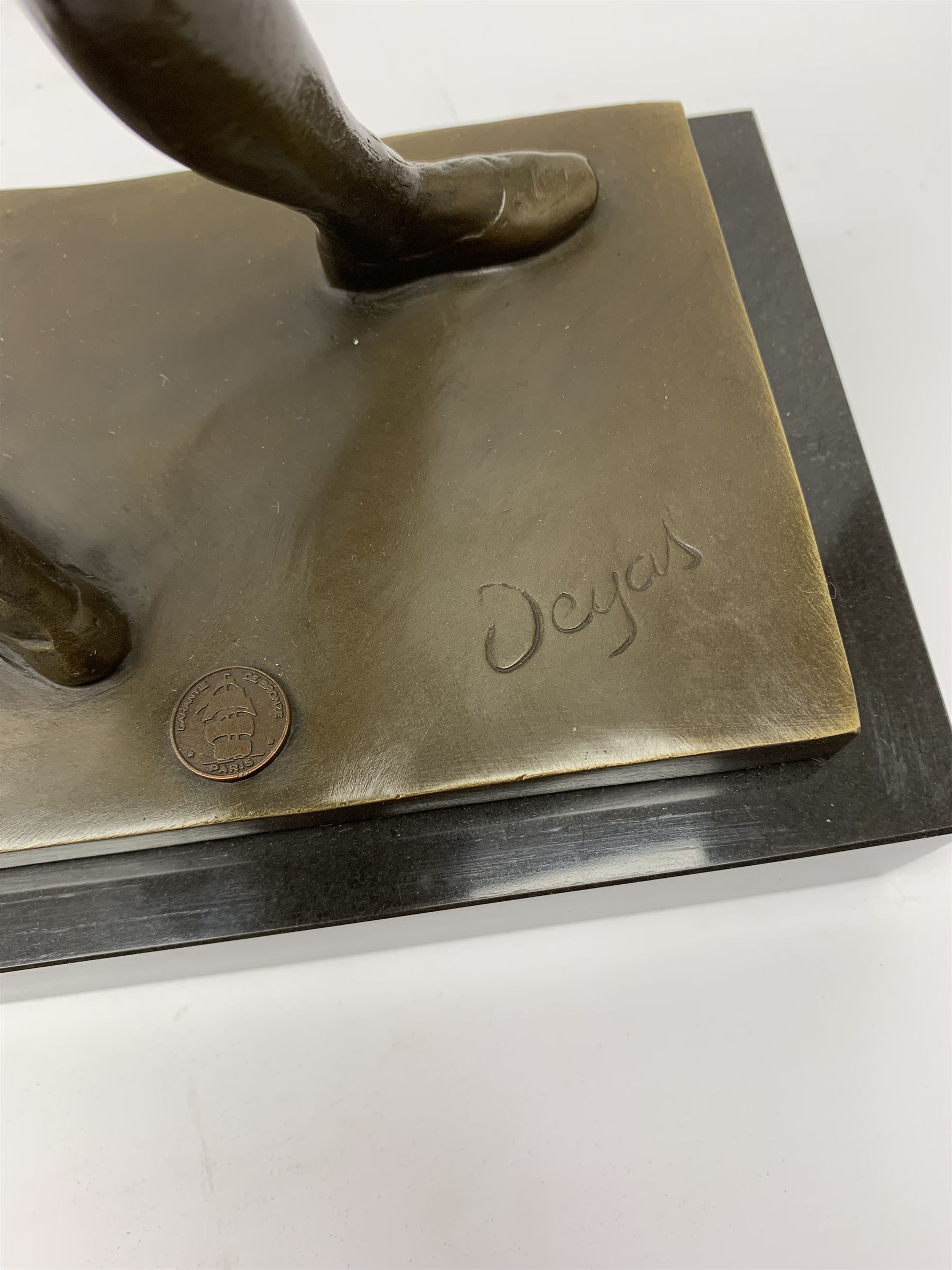 After Edgar Degas, (1834-1917), La Petite Danseuse de Quatorze Ans, bronze figure modelled as a young female dancer, signed and with foundry mark, raised upon a rectangular base, overall H37.5cm. 