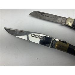 Laguiole pocket knife, with brass mounts and Bee mouche, L19.5cm open, together with a further William Rodgers Sheffield knife
