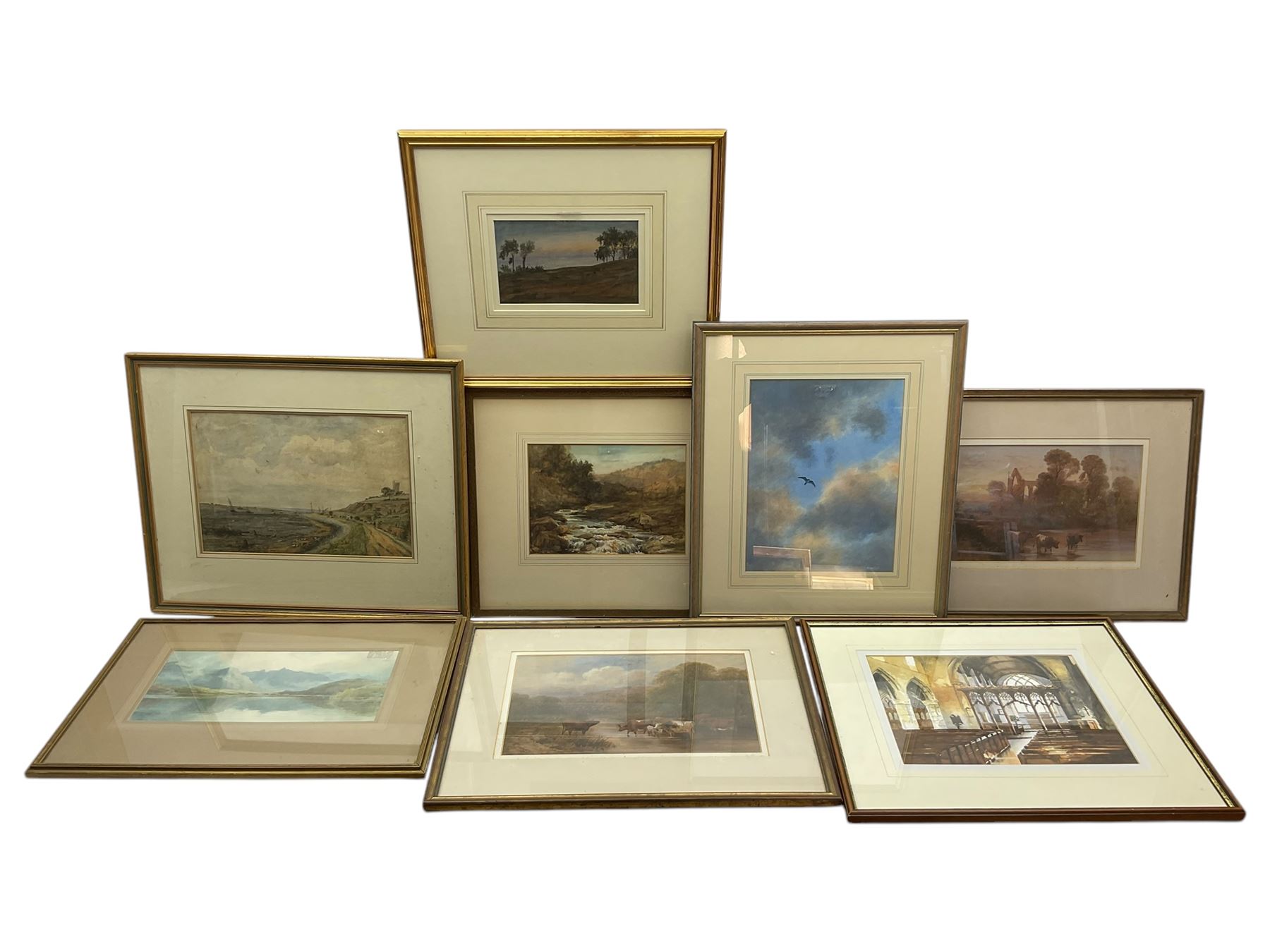 Fleetwood Charles Varley (British 1863-1942): Beck in the Valley of Desolation - Bolton Woods and Lake Landscape, two watercolours signed, together with six further watercolours variously signed 