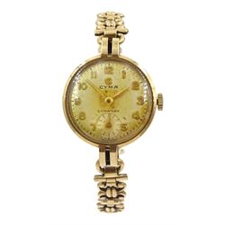 Cyma 9ct gold ladies manual wind bracelet wristwatch, hallmarked