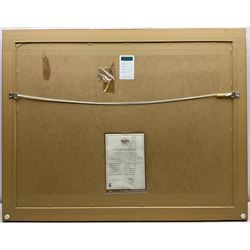 Joy Kirton Smith (British Contemporary): ‘Faces and Masks I & II’, pair printer's prof silkscreen prints on canvas signed and numbered 1/10, 37cm x 57cm (2) 