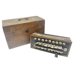 19th Century inlaid rosewood Flutina accordion, stamped Busson of Paris, having sixteen mother of pearl keys and six fold floral decorated bellows L30cm; in baize lined mahogany box