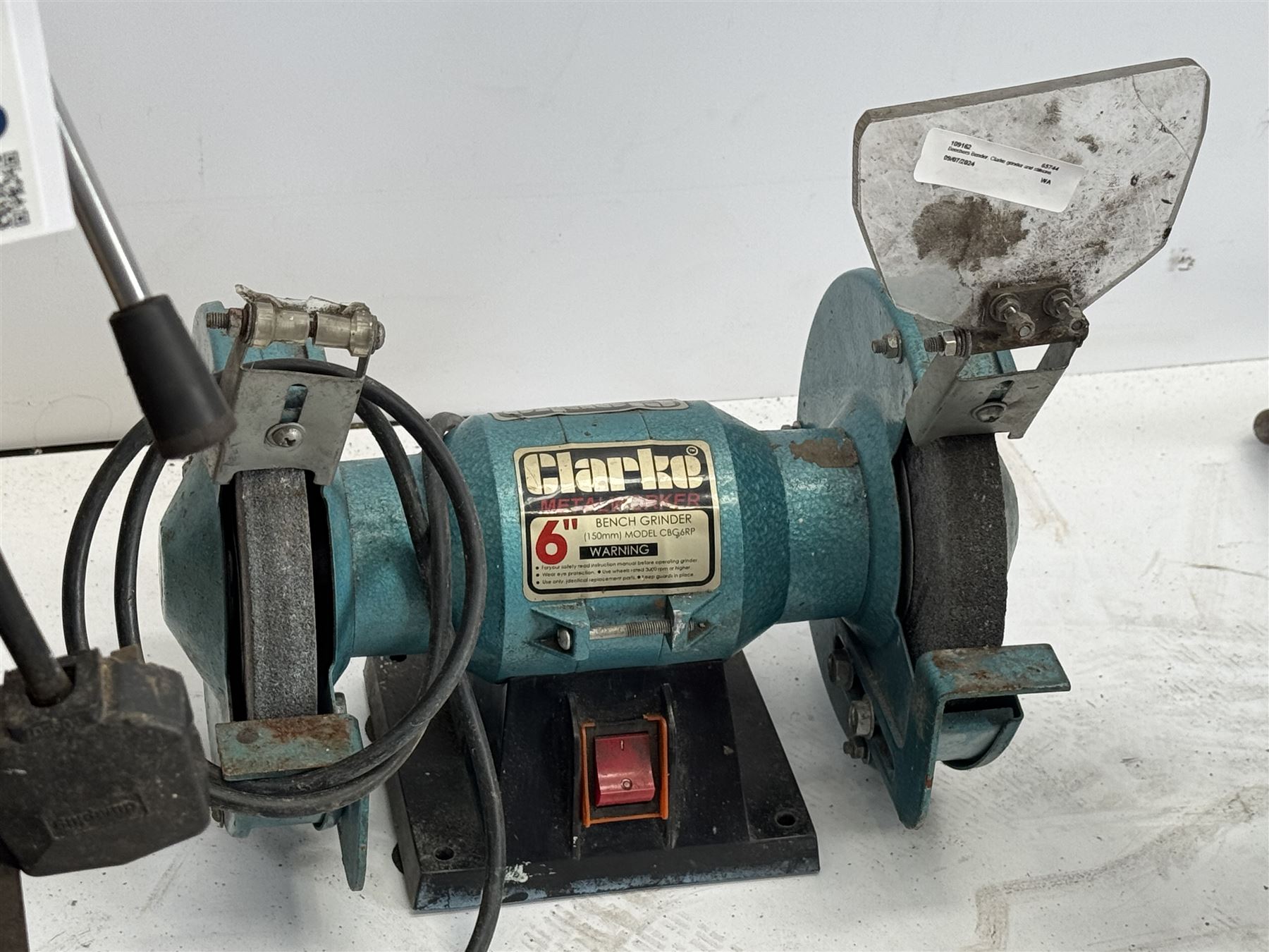 Tull bench pillar drill, Beechers Bender, Clarke grinder, pair of Stilsons, axel stands and bottle jack