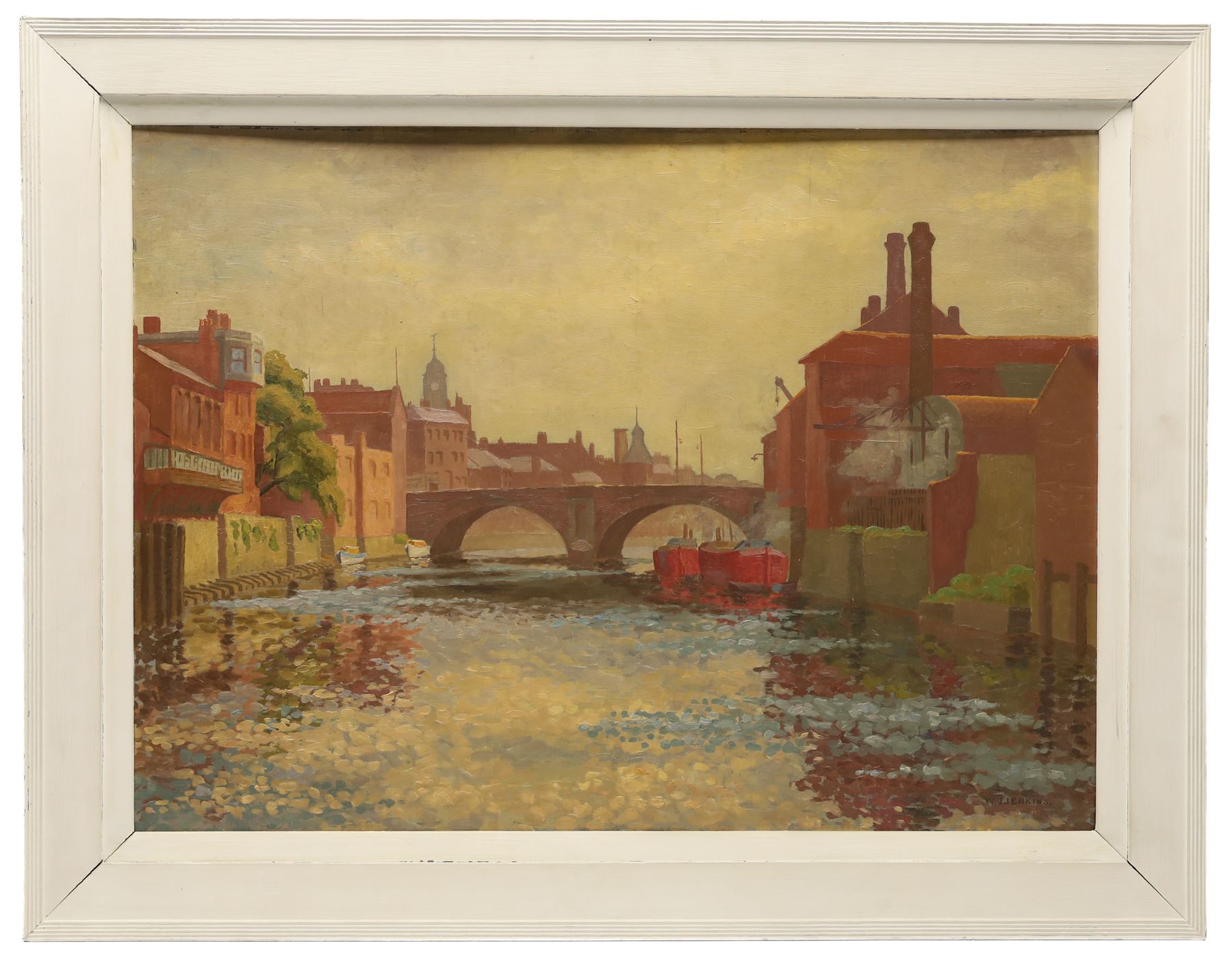William John Botten Jenkins (British 1912-1994): 'Ouse Bridge - York', oil on wood panel signed, titled and dated 1937 on York Arts Society label verso 43.5cm x 60cm