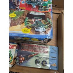 Gerry Anderson interest collectables and toys, including Carlton Thunderbirds Tracy Island, Matchbox Stingray Marineville Headquarters, both boxed, Matchbox carded Thunderbirds and Stingray figures and vehicles, Captain Scarlet and Joe90 collectables, etc