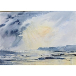  Sunset over the East Coast, 20th century watercolour signed by Jackie Price 25cm x 35cm  