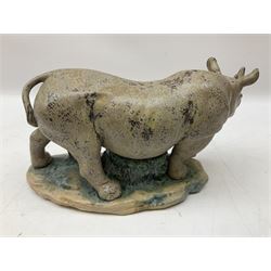 Lladro figure, Rhinoceros, no 14944, gres finish, sculpted by Vincente Martinez, year issued 1976, year retired 1978, L32cm