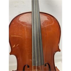 Modern Hungarian half-size cello with 69cm two-piece maple back and ribs and spruce top L114cm overall; and Stentor half size cello bearing label 'The Stentor Student II'; each in soft carrying case (2)