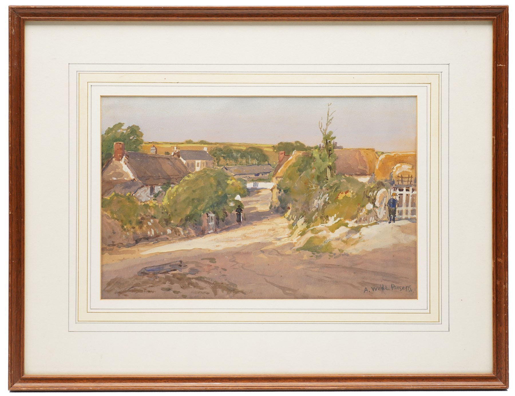 Arthur Wilde Parsons (British 1854-1931): Quiet Village on a Sunny Day, watercolour and gouache signed 21cm x 33cm