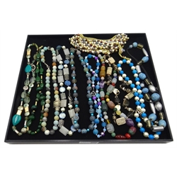  Silver stone set necklaces, and other bead necklaces, mostly with silver clasps, stamped 925  
