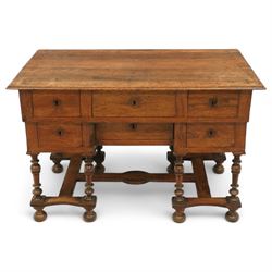 19th-century Louis XIV design French walnut bureau Mazarin, rectangular top above central ...