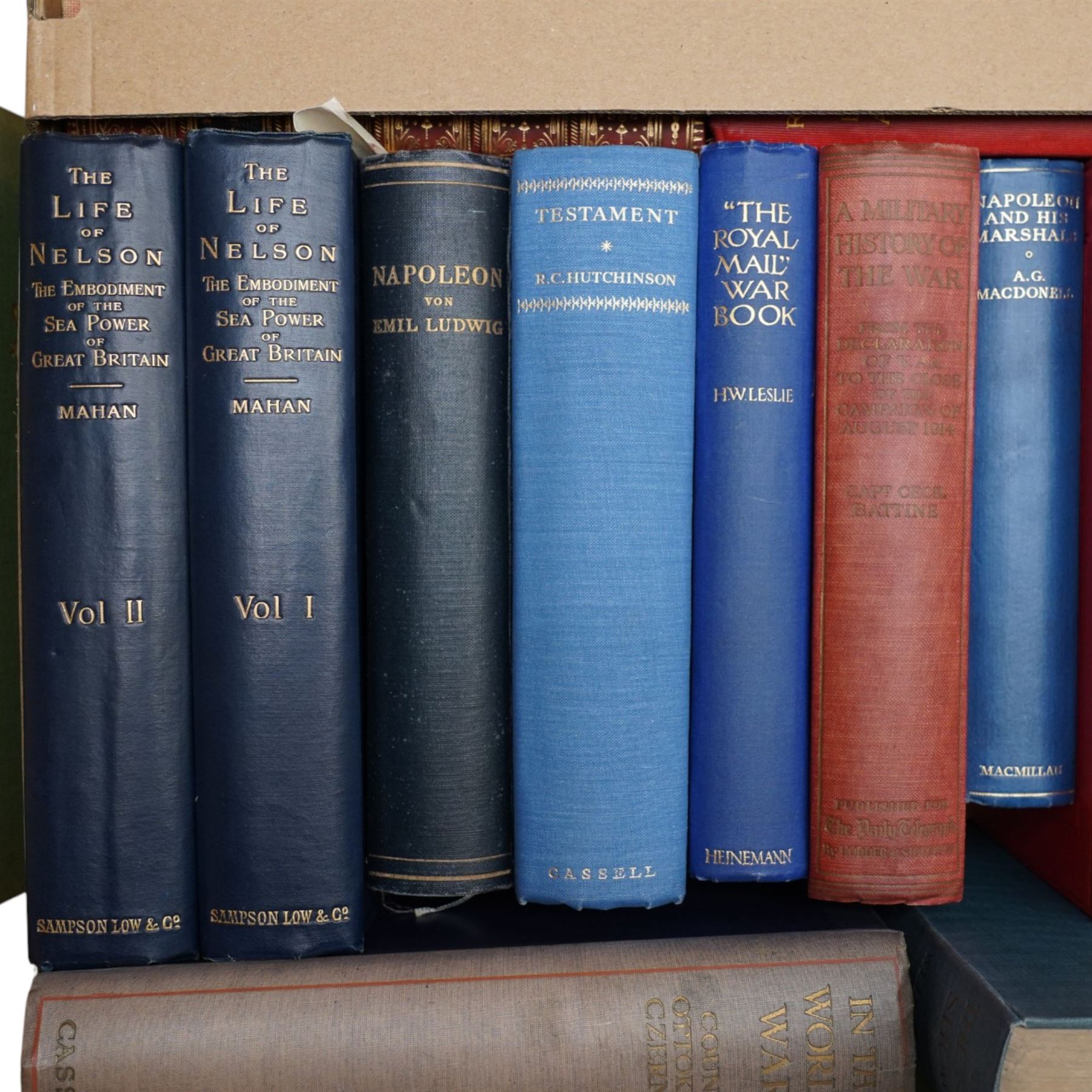 Empire, War and Battle Interest - Mahan, Captain AT 'The Life of Nelson - The Embodiment of Sea Power of Great Britain', McKenna, M 'I Was a Spy!', 'Napoleon' Ludwig, Emil, 'In the World War' Czernin, Count Ottokar, Fitchett 'Fights For the Flag', and others