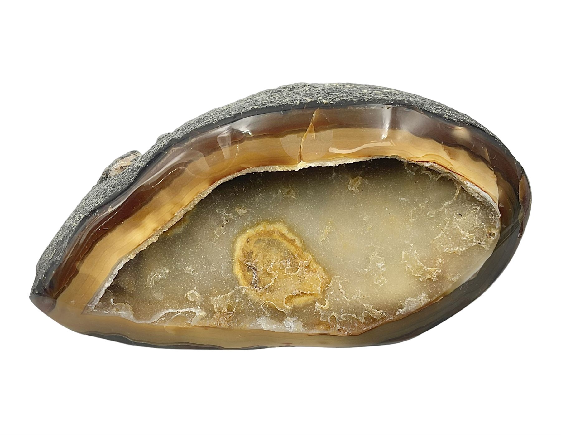 Agate geode, with quartz crystals, in earthy tones, H10cm