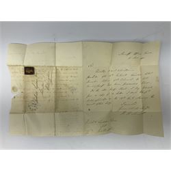Queen Victoria penny black stamp on letter, red MX cancel