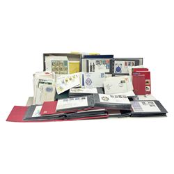 Stamps including Great British and Channel Islands first day covers, with various postmarks and genres, reference material etc, housed in various folders and loose, in one box