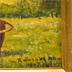 Attrib. Rowland Hill (Northern Irish 1919-1979): Cattle Grazing, oil on canvas laid onto board signed and dated 1947, 25cm x 34cm