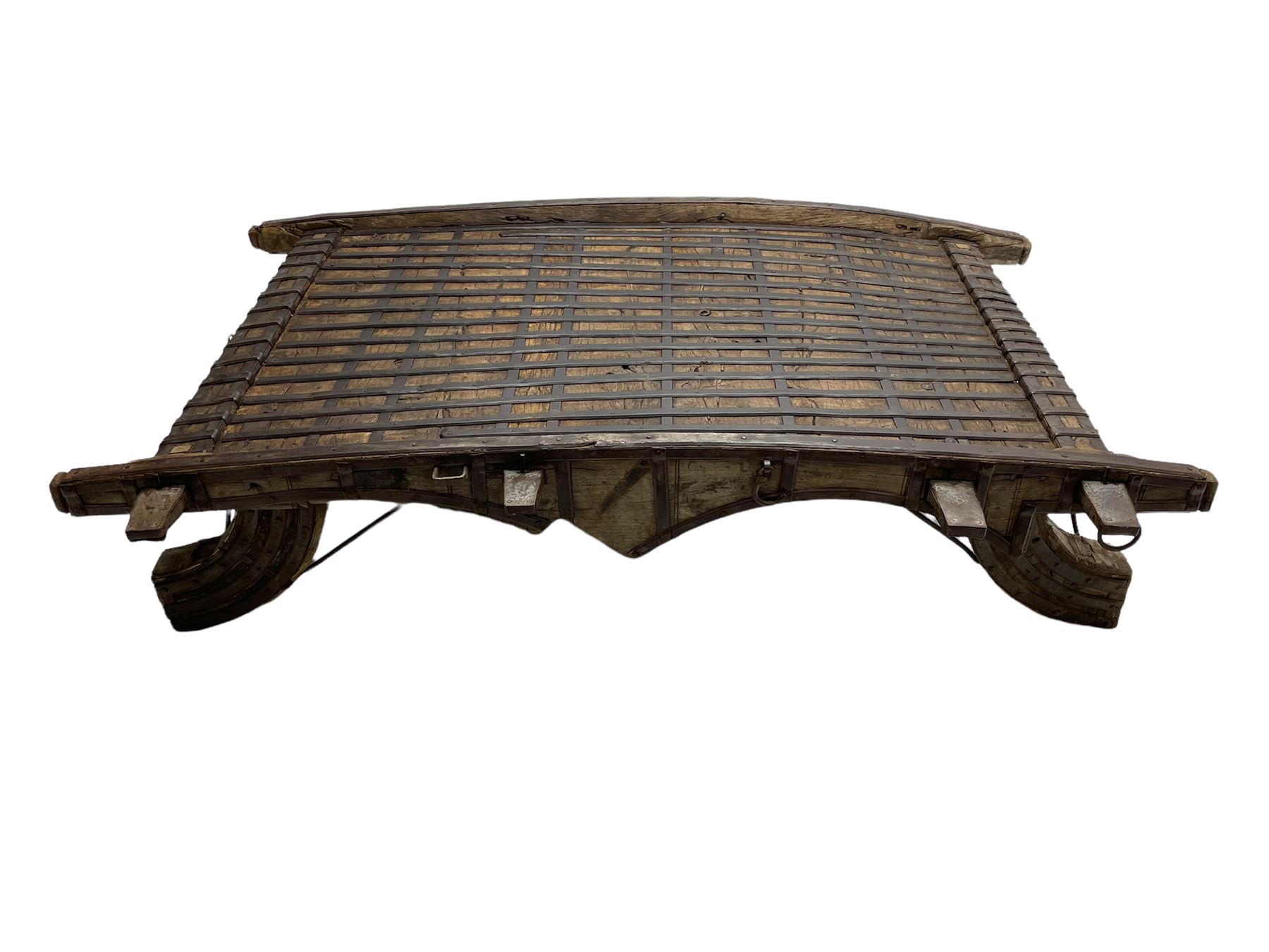 19th century Indian elephant 'Howdah' saddle, hardwood and iron bound 
