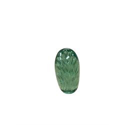 Victorian green glass dump paperweight with air bubble inclusions, H14cm