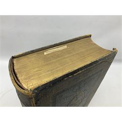 Victorian The Family Devotional Bible, by Rev Matthew Henry, pub. London and New York, The London Printing & Publishing Co, circa 1860, with steel engraving plates and gilt edges, L35cm