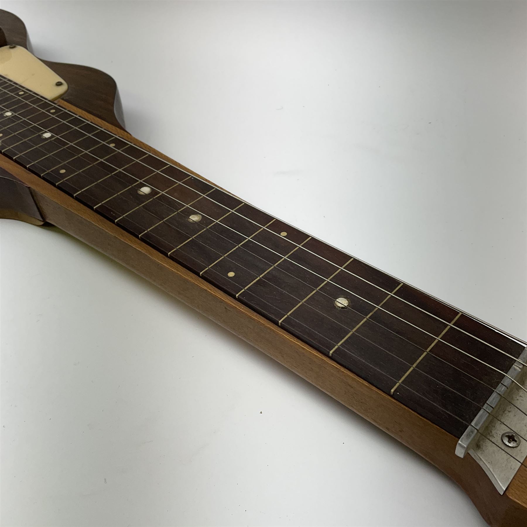 Scratch built hardwood Hawaiian electric guitar with eight strings L82cm