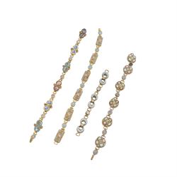 Collection of micro mosaic jewellery including three bracelets, clip-on earrings, sticks pins etc    