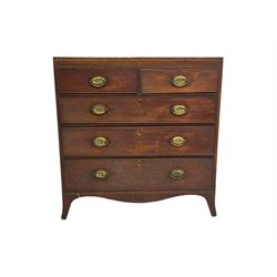 Early 19th century mahogany chest, two short and three long graduating drawers, on splayed bracket feet