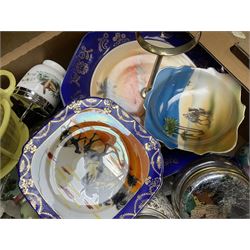 Four glass snuff bottles, together with assorted ceramics, including Carlton Ware cruet set,  in the form of a lady wearing a crinoline dress, Adams Calyx ware Singapore bird covered sucrier, etc  