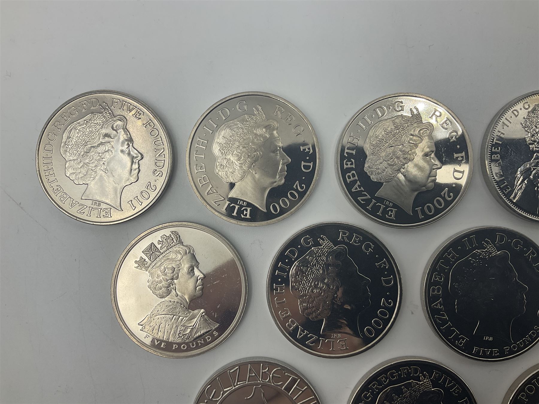 Seventeen Queen Elizabeth II United Kingdom five pound coins