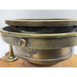 Sestrel brass cased ships gimbal mounted compass, fitted on a burrwood slab, serial no.5532, pat.no.586665 D19cm