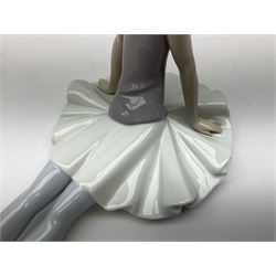 Three Lladro ballerina figures, comprising Ballerina No1 no 1356, Ballerina No2 no 1357 and Ballerina No 5 no 1360, Ballerina No1 has a signature to the base and dated 28.04.90, largest example H24cm 