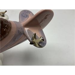 Lladro figure, Don't Look Down, modelled as a girl and boy in a plane, sculpted by Joan Coderch, no 5698, year issued 1990, year retired 2004, H17cm