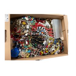 Large collection of vintage costume jewellery mostly beaded necklaces, including glass and acrylic examples  