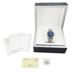 IWC (International Watch Company) Schaffhausen Pilot gentleman's stainless steel automatic chronograph wristwatch, Ref. 371704, serial No. 3362918, black dial with day / date aperture, boxed with additional links and guarantee card dated 2008