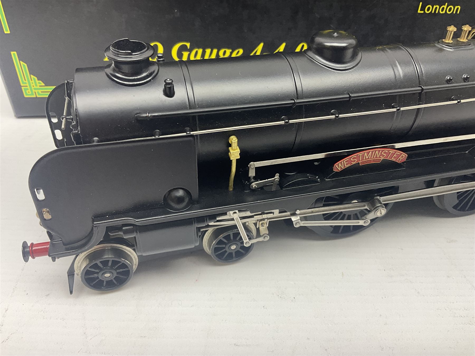 Ace Trains '0' gauge - E/10 Schools Class 4-4-0 locomotive 'Westminster' No.908 and tender in SR Wartime black; boxed with instructions, original packaging and invoice dated 26/09/2012 in outer delivery box