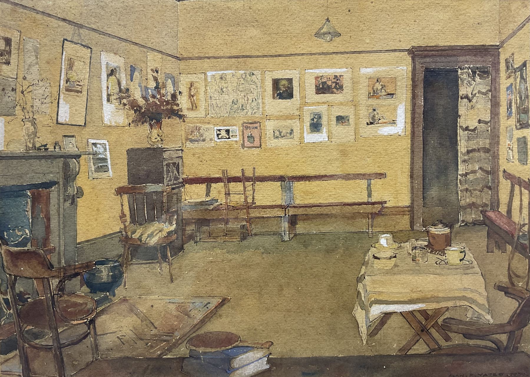 Alan R Yates (Hull 1898-1974): Interior Scene, watercolour signed and dated 1939, 25cm x 36cm 