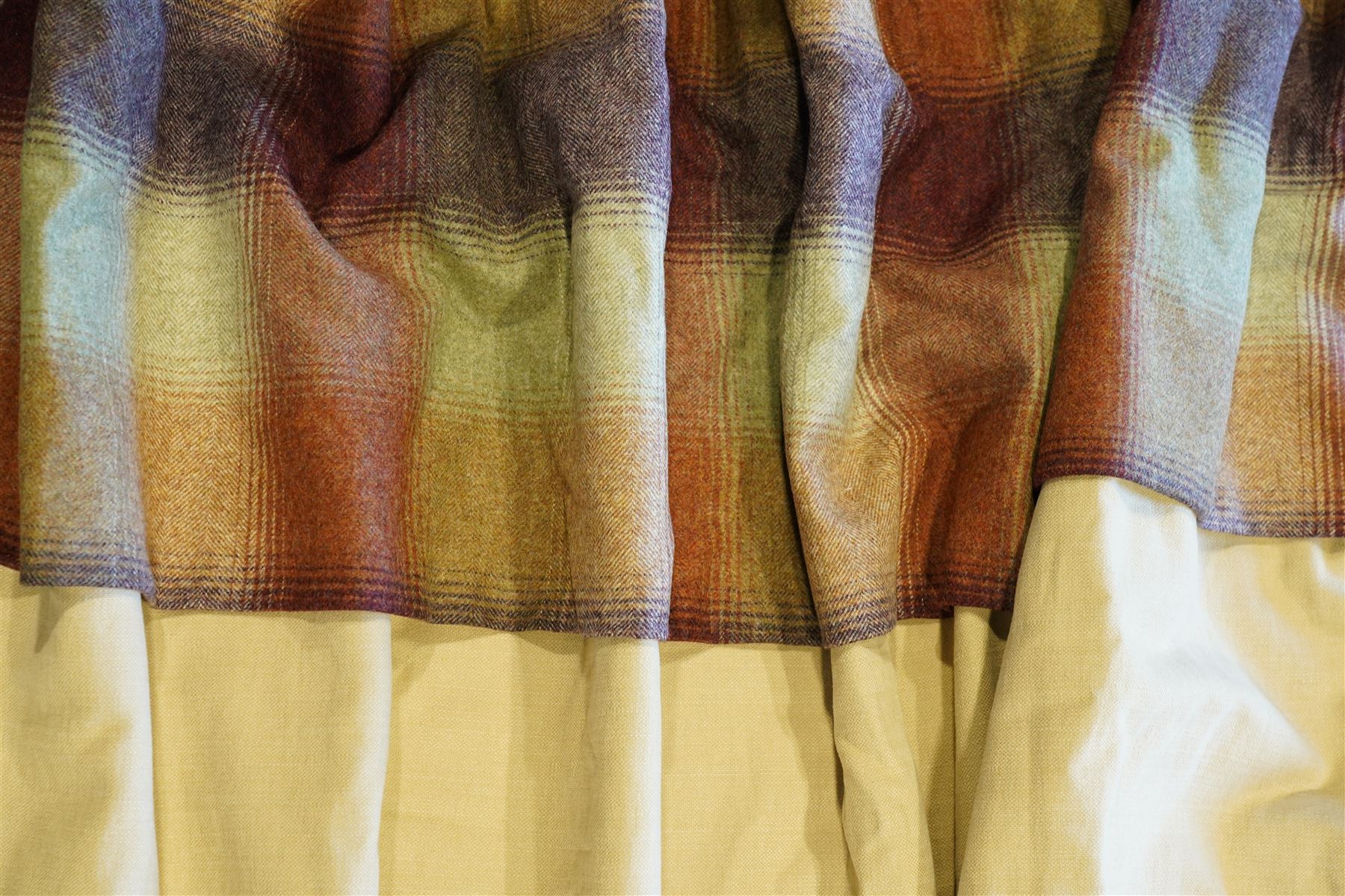 Pair of (190cm) quality full height Linara Wicker curtains with Moon Kilnsey heading, interlined overall height 228cm, overall width 190cm (each curtain) 