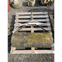 19th century stone garden roller with metal frame and handle - THIS LOT IS TO BE COLLECTED BY APPOINTMENT FROM DUGGLEBY STORAGE, GREAT HILL, EASTFIELD, SCARBOROUGH, YO11 3TX