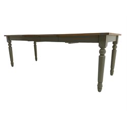 Neptune Furniture - 'Suffolk' oak dining table, pull-out extending top with two additional leaves, on turned supports, in grey paint and wax finish 