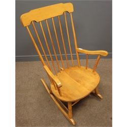  Elm and beach stick back farmhouse rocking chair, W63cm, H99cm, D76cm  