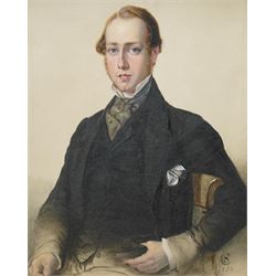 English School (20th century): Portrait of a Seated Victorian Gentleman, oil on board signed with monogram CS and dated 1854, 34cm x 27cm