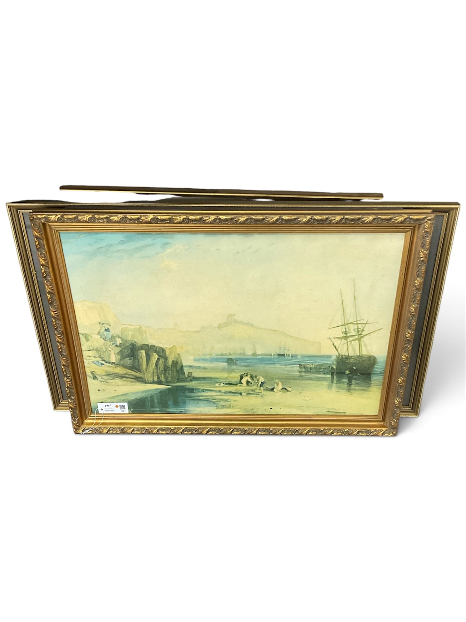 After Joseph Mallord William Turner (British 1775-1851): Scarborough Town and Castle - Boys Catching Crabs, oleograph 58.5cm x 80cm; John Simpson (British 1782-1847) after John Wootton (British 1686-1764): 'The Byerley Turk', coloured etching 28cm x 35cm; after Francisco Goya (Spanish 1746-1828): La Maja Desnuda, coloured print 44cm x 90cm; Charles Edward Wagstaff (British 1808-1850) after William Fisk (British 1796-1872): 'The Trial of King Charles the First', monochrome etching 39cm x 55cm (4)
