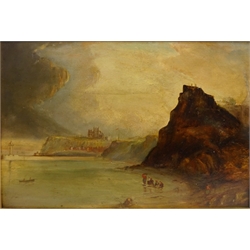  Upgang Beach Whitby, 19th century oil on board indistinctly signed and dated 1869, 32cm x 48cm  
