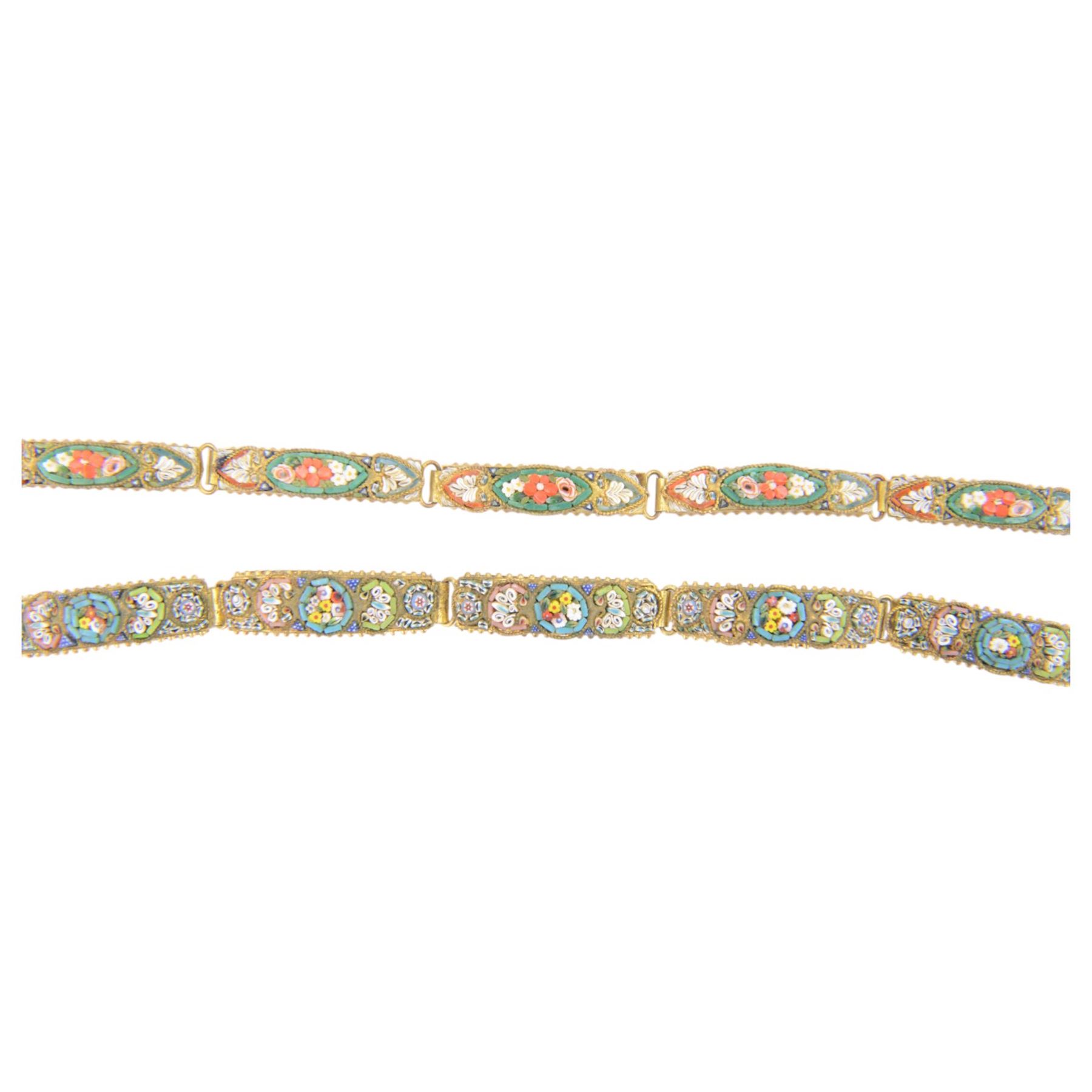 Five micro mosaic bracelets, each bracelet having five panels centred with flowers