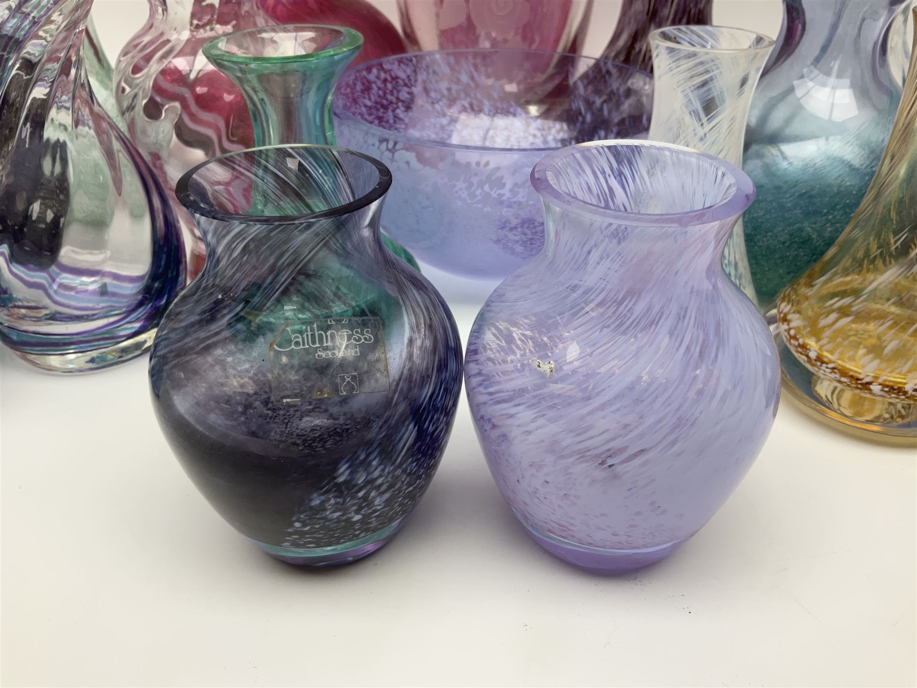 Collection of Caithness glass vases and dishes, to include mottled and swirl designs,  largest 20cm (23)