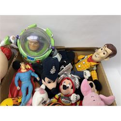 Quantity of modern toys and collectables to include novelty Disney Mickey Dixieland telephone, and further Disney, Pixar, Dreamworks etc in two boxes 