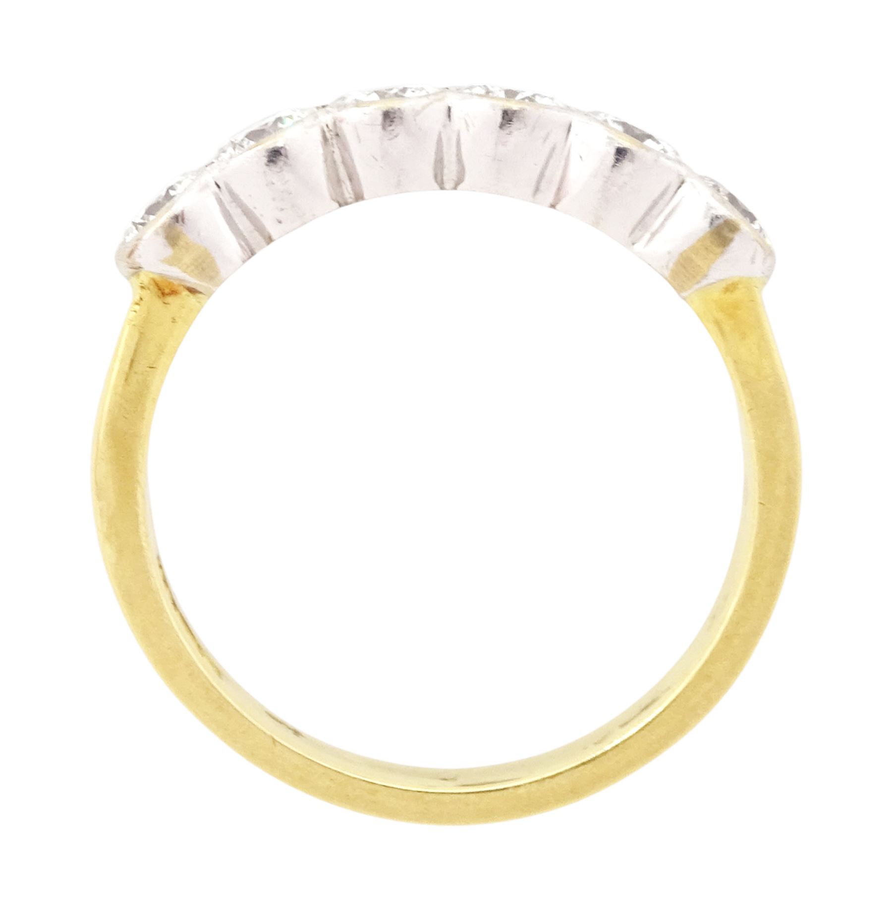 18ct gold diamond half eternity ring, channel set with six round brilliant cut diamonds, London 1998, total diamond weight approx 0.80 carat